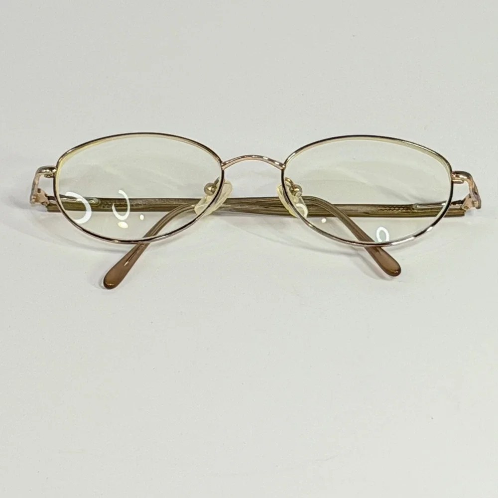 Vintage Gold Oval Metal Eyeglasses Purple Ribbon Detail Librarian Frames